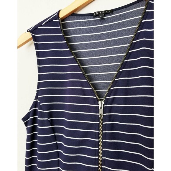 Theory Say I Dress 6 Navy and White Zip Front Nautical Drop Waist Preppy $275 - Picture 11 of 14